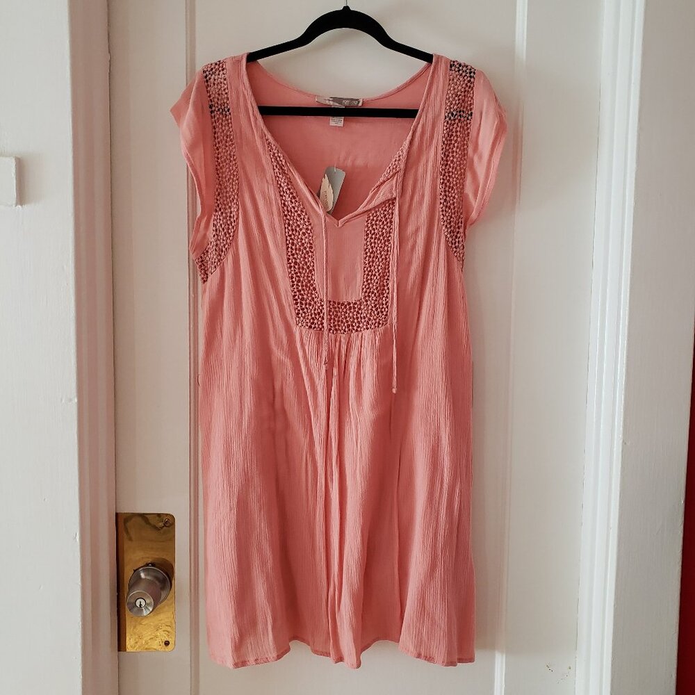 NWT Forever 21 Pink Swim Coverup Dress M Crochet Peekaboo